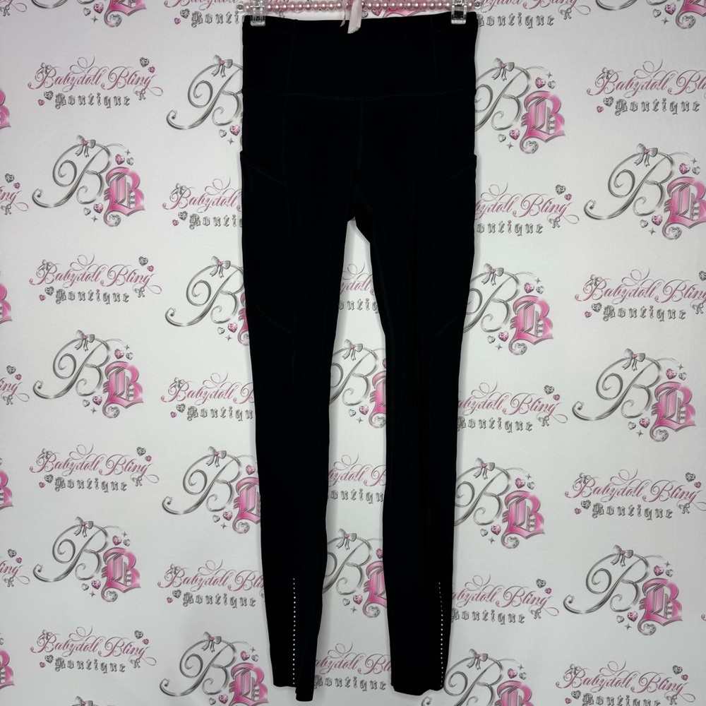 Lululemon leggings black pockets dot details logo waist adjustable tie BNWOT